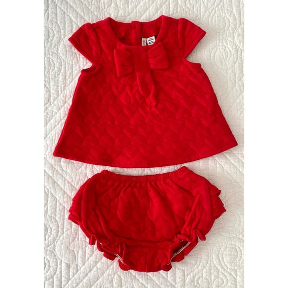 Janie and Jack Baby Girl Quilted Valentine's Day Red Heart Bow Matching Set 6mo - Picture 5 of 8